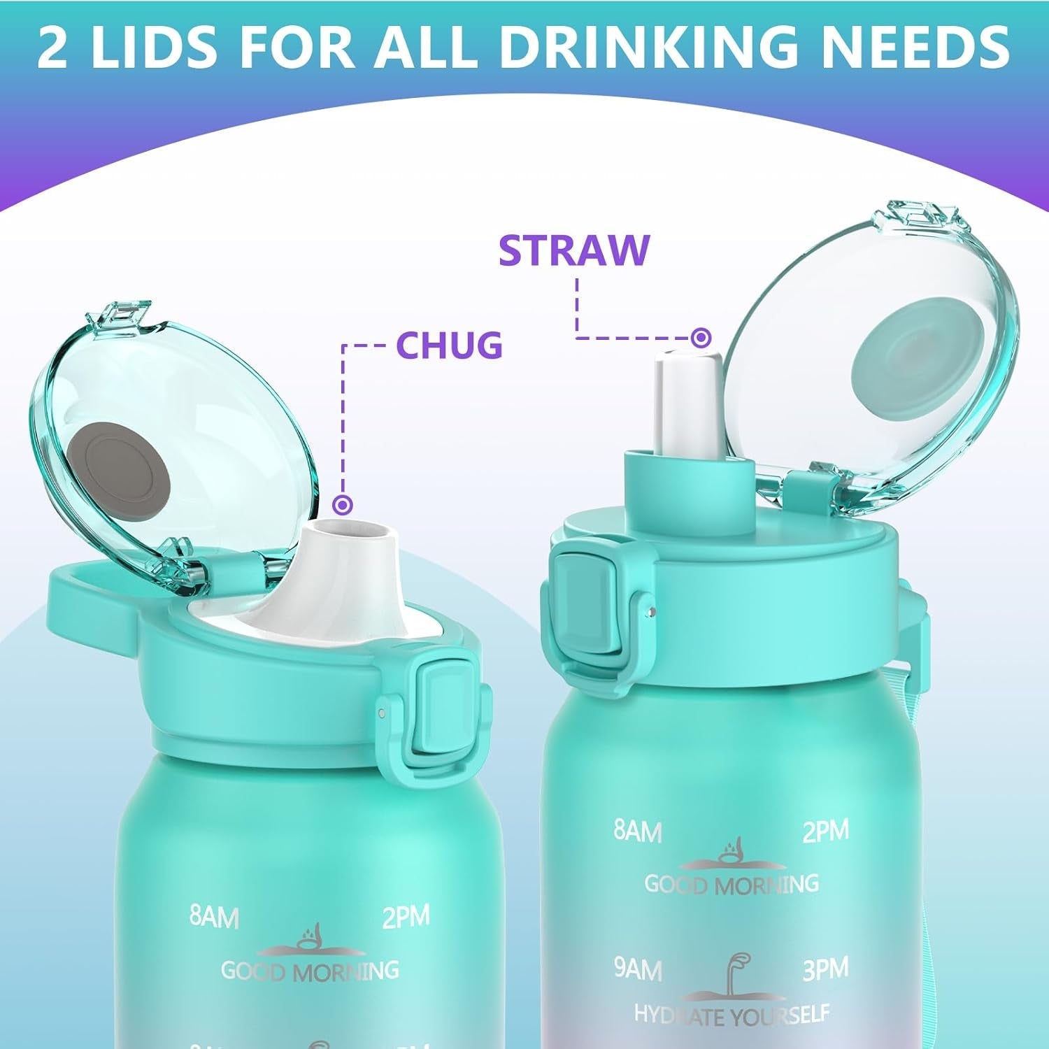 Insulated Water Bottle 32Oz with 2Lids,18/10 Stainless Steel 1000Ml Insulated Water Bottle Double Walled with Handle, Metal Canteen Keep Cold 48H Hot 24H for Men, Women & Kids
