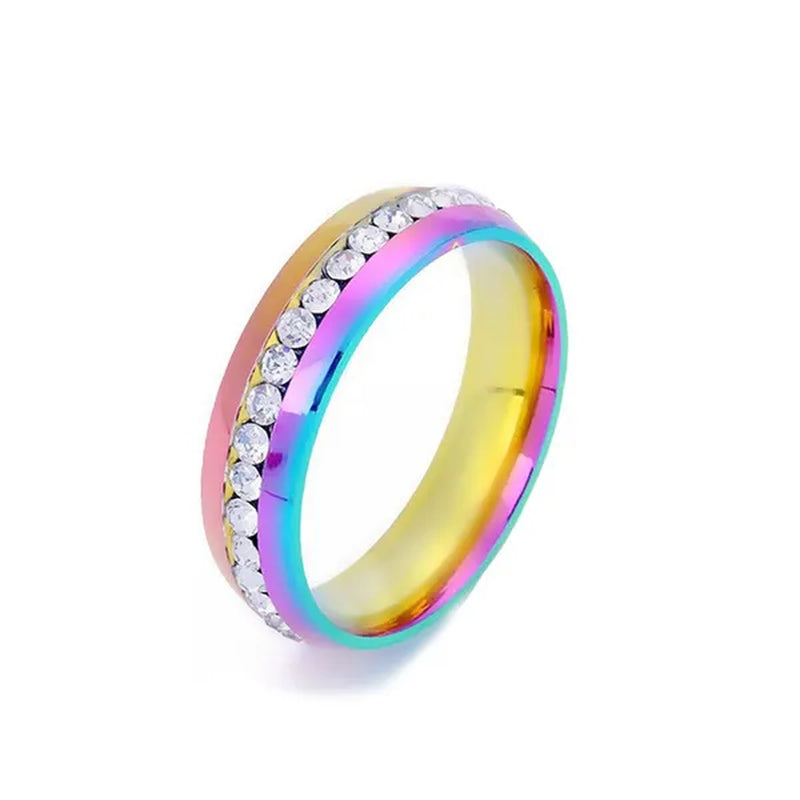 New Fashion Colorful Couple Diamond Ring Simple Glossy Wedding Engagement Titanium Steel Ring Jewelry Size 5-13