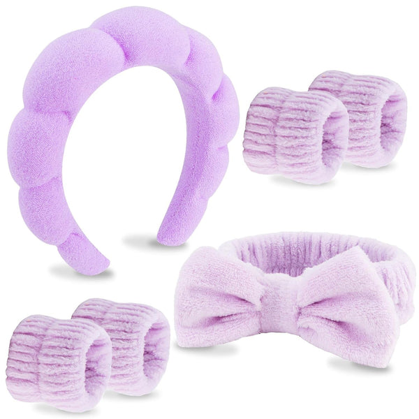 6 Pack Purple Microfiber Bow Tie Hair Band Set, Hair Accessories for Women'S Facial Care Gifts