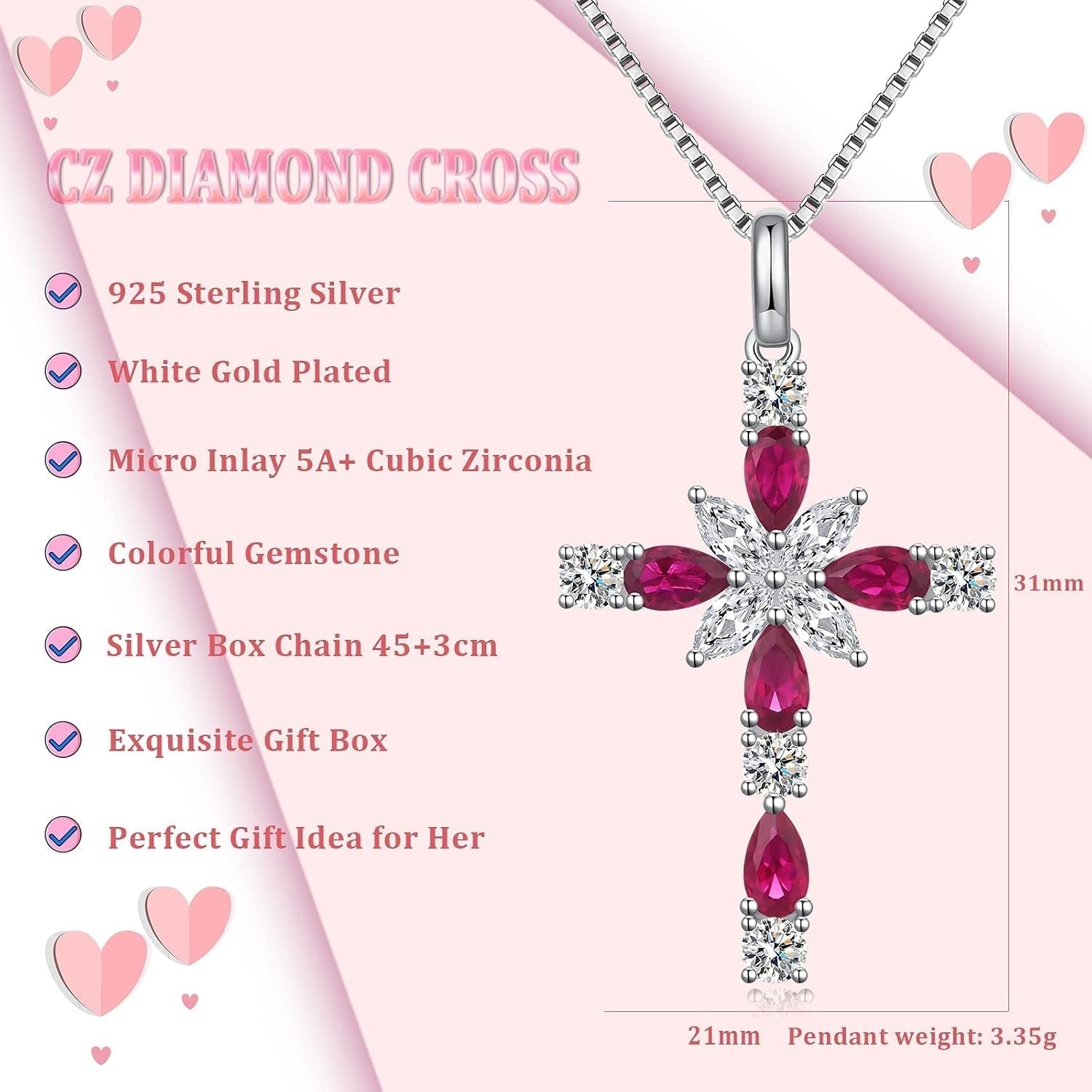 Star Cross Necklace for Women 925 Sterling Silver Infinity Diamond Cross Pendant with Birthstone Cubic Zirconia, Cross Jewelry for Women Mom