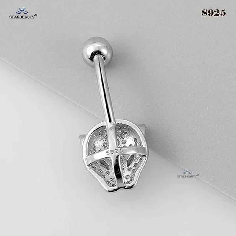Starbeauty 1 Piece 1.6X6/8/10Mm Luxury 925 Sterling Silver Navel Ring Accessories Green Eye Leopard Belly Piercing Ombligo Crystal Zircon Belly Button Rings Navel Pierc Jewelry
