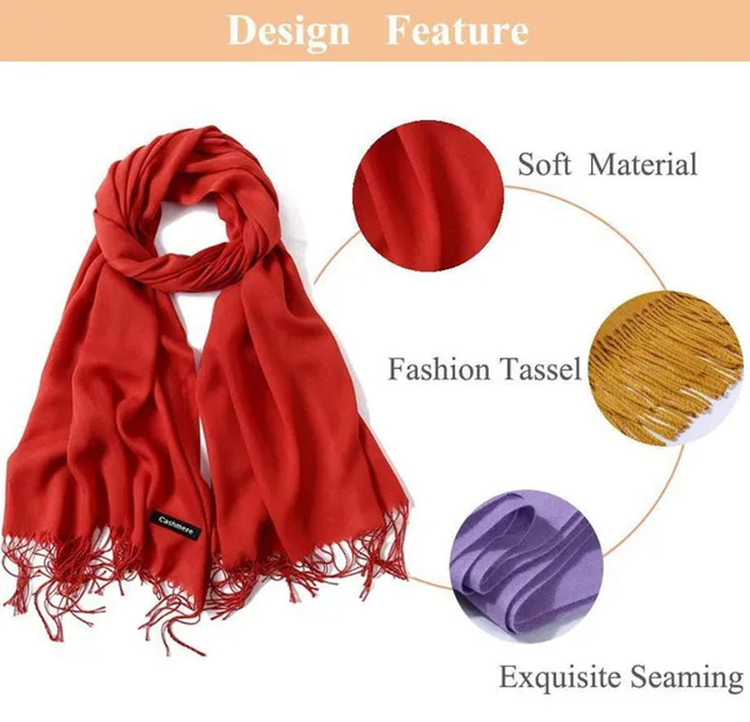 Women Cashmere Wool Scarf Wraps Warm Blanket Scarves Women Solid Color Cashmere Scarves with Tassel Poncho Cashmere Scarfs