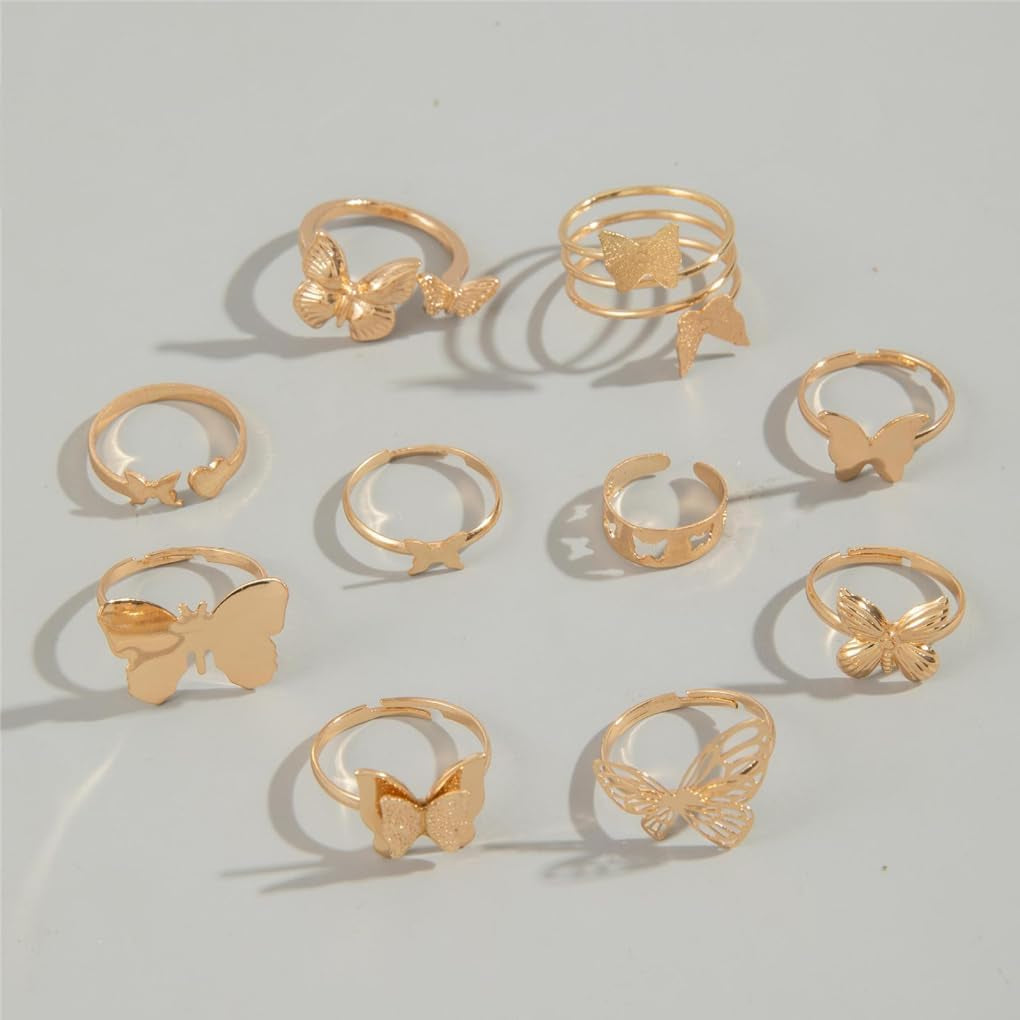 Gold Rings for Women Boho Chunky Cubic Zirconia Butterfly Pearl Heart Knuckle Rings Geometric Dome Star Leaf Statement Rings Trendy Jewelry Gifts