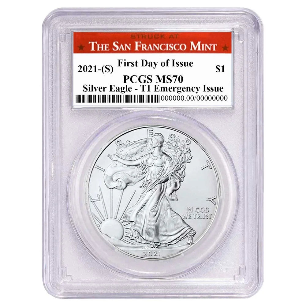 2021 (S) $1 American Silver Eagle PCGS MS70 Emergency Issue FDOI San Francisco Label