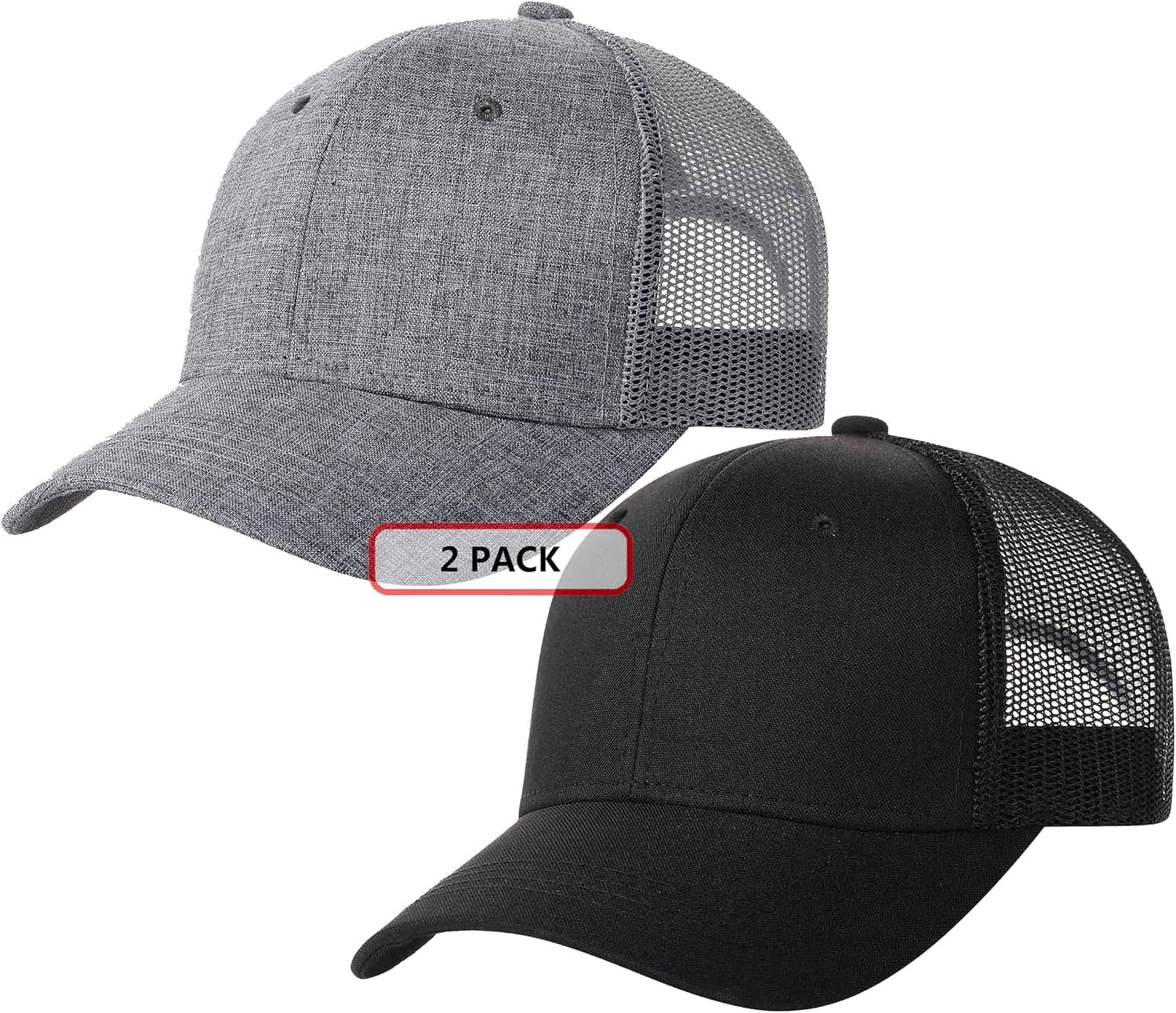 2 Pack Snapback Trucker Baseball Hats Mesh Back Adjustable Blank Ball Caps for Men Women