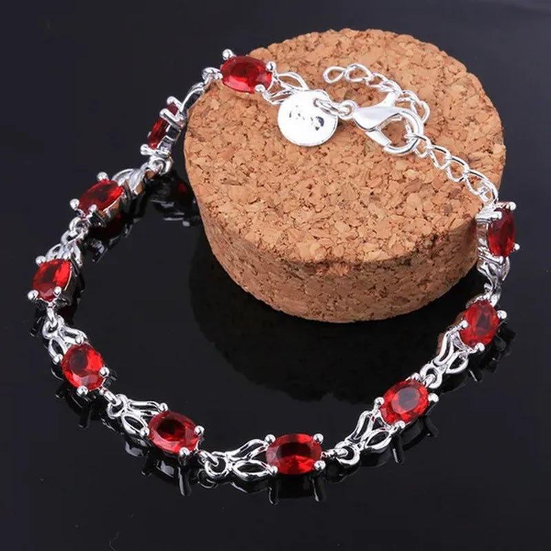 925 Sterling Silver Elegant Charm Beautiful Crystal Stone Red Jewelry Fashion for Women Wedding Bracelets
