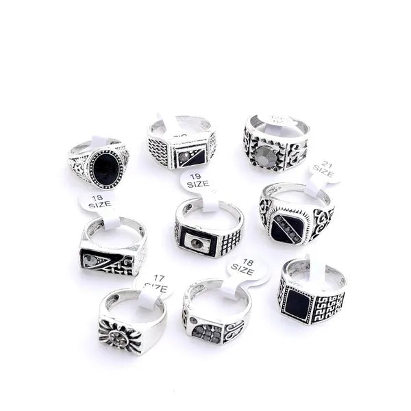 Classic Men's Black Square Fashion Rings Surface Classic Pattern Fashion 20 Items Rings