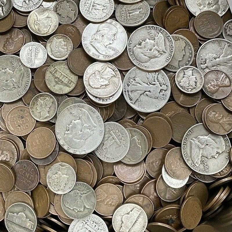 100 Vintage Coins Including 90% Silver, Wheats+More. US Auction/Estate Coin Lot