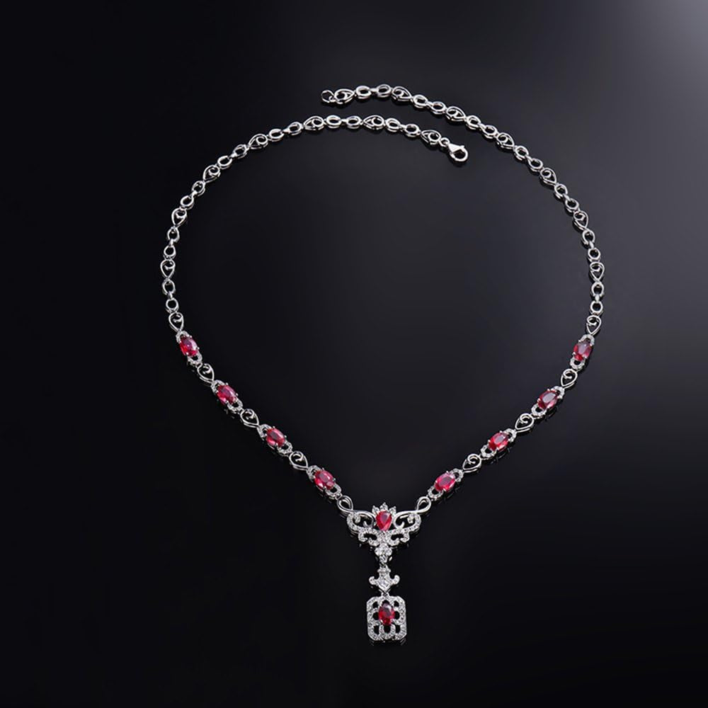 14K/18K Rose White Gold Red Ruby Diamonds Necklace Pendants Engagement Wedding for Women