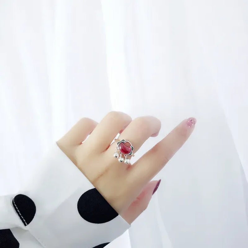 Popular Women'S Fashion 925 Sterling Silver Ring Elegant Retro Ruby Longevity Lock Jewelry Wedding Engagement Party Ring Size 5-11