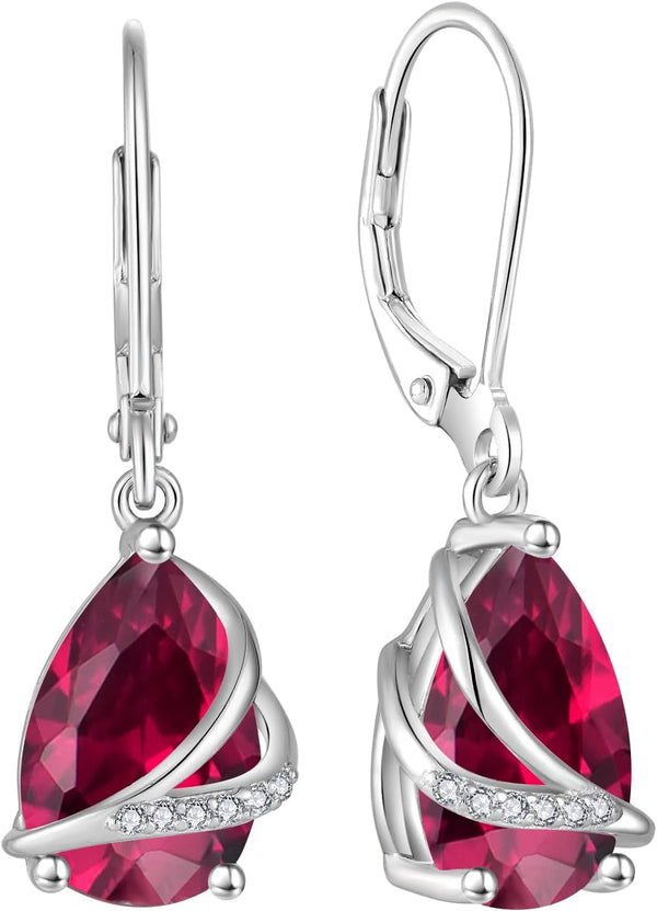 Birthstone Dangle Drop Earrings for Women 925 Sterling Silver Teardrop Leverback Earrings Jewelry Gifts for Wife Girlfriend Mother Daughter Her
