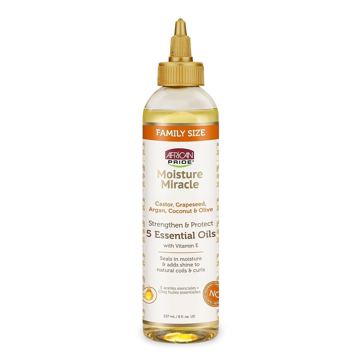 Moisture Miracle 5 Essential Hair Oils - Contains Castor, Grapeseed, Argan, Coconut & Olive Oil, Seals in Moisture & Adds Shine to Hair, Vitamin E, 8 Oz