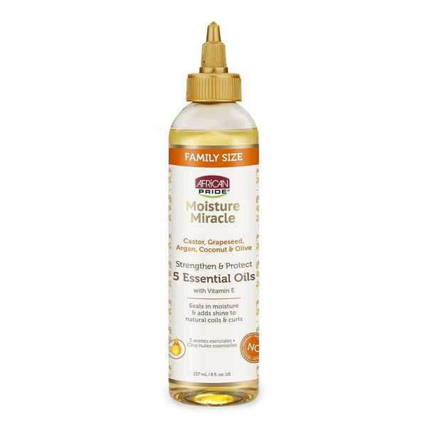 Moisture Miracle 5 Essential Hair Oils - Contains Castor, Grapeseed, Argan, Coconut & Olive Oil, Seals in Moisture & Adds Shine to Hair, Vitamin E, 8 Oz