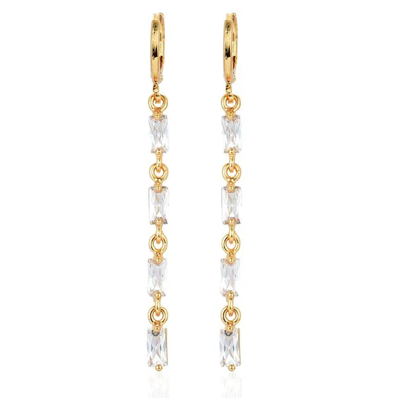 Women Rainbow Cubic Zirconia CZ Linear Dangle Earrings Jewelry