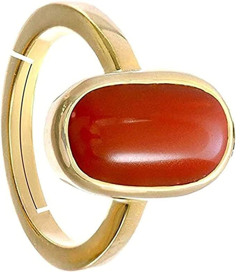 KEVAT GEMS Red Coral Panchdhatu Adjustable Rashi Ratan Astrological Purpose Ring, Modern Style, Unisex, Christmas, Birthday