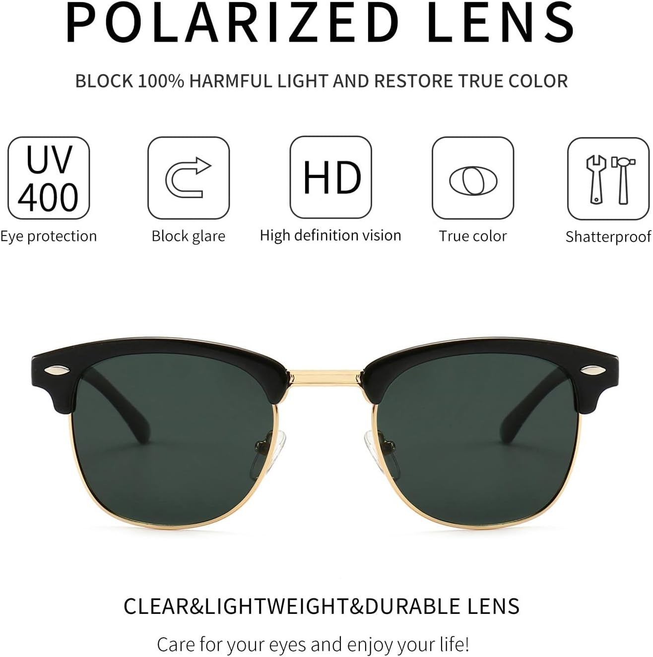 Polarized Sunglasses for Men and Women, Classic Half-Frame Retro Shades for Driving, Travel, and Outdoor Activities