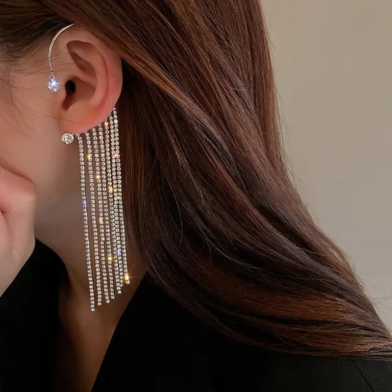 1Pc New Sparkling Diamond Tassel Ear Cuff Dangle Tassel Ear Cuff Earrings without Pierced