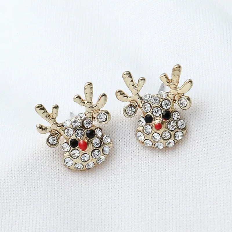 New Christmas Earrings Christmas Hat Diamond Earrings Red Diamonds Elk Snowflake Antler Earrings Red Cute Girl Lady Christmas Decorations