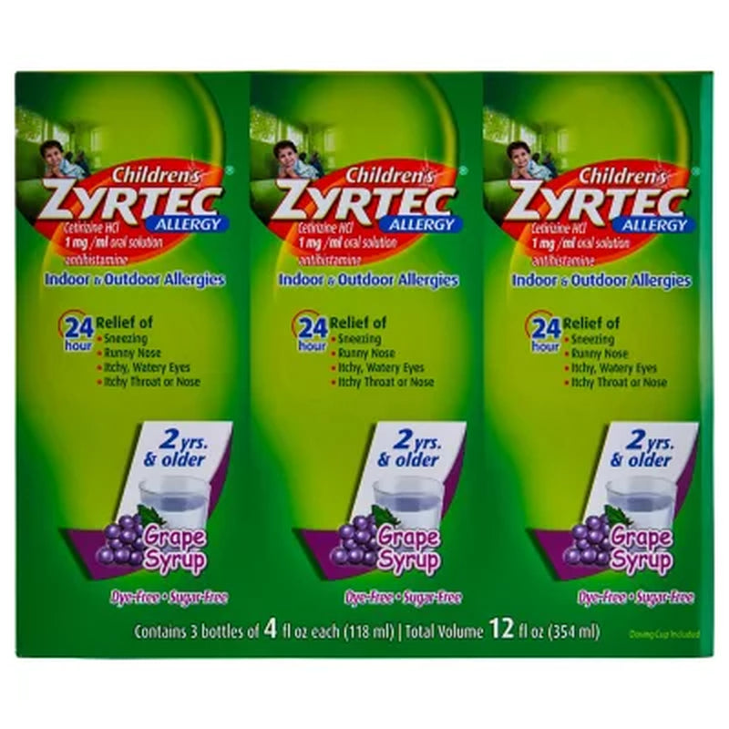 Children'S Zyrtec Antihistamine Allergy Liquid, Grape 4 Fl. Oz., 3 Pk.