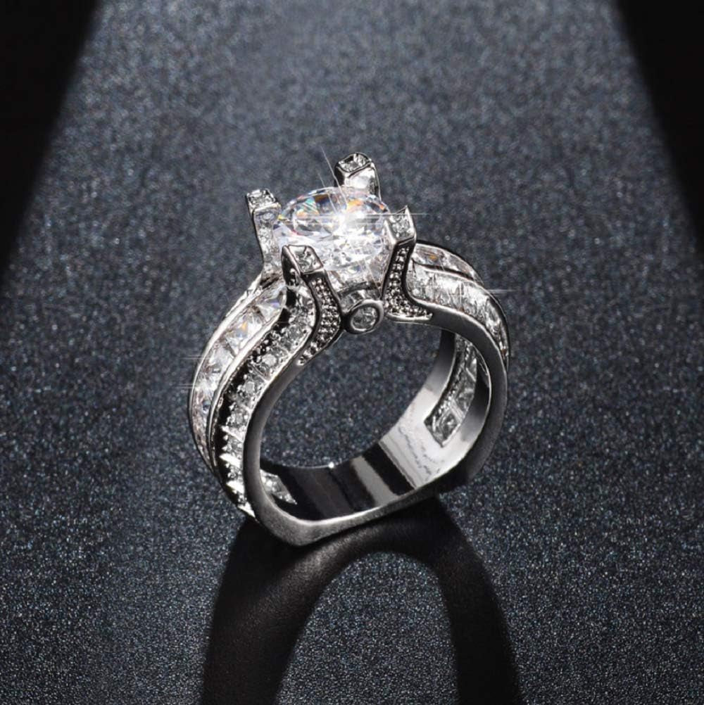 Fashion Women 925 Sterling Silver Ring,White Topaz Cubic Zirconia CZ Diamond Elegant Eternity Engagement Wedding Band Ring Size 6-10 (US Code 6)