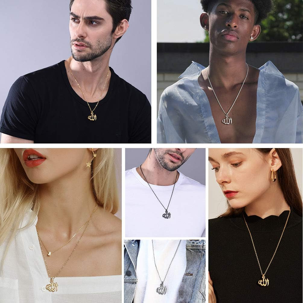 Stainless Steel Allah Necklace, Muslim Islamic Jewelry,Crescent Moon,Eid,Arabic Necklace,Gold/Silver Tone, Come with Box