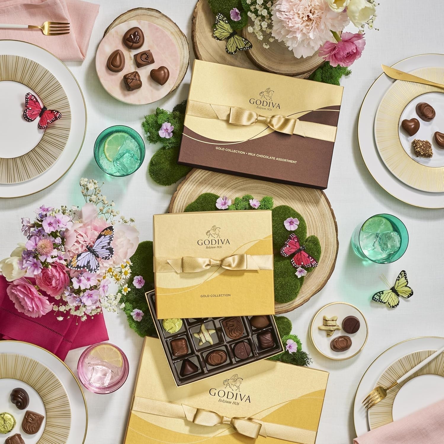 Chocolate Gift Box for Birthday, Thank You, Anniversary, Gift Basket Gold Ribbon Gourmet Nuts Dark and Milk Chocolate Candy Assortment with Praline and Caramel, 18Pc