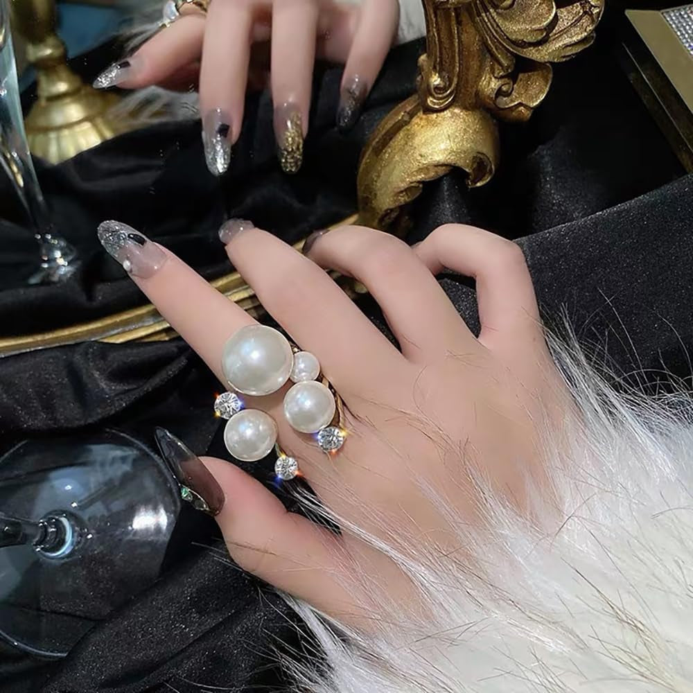 Pearl Ring for Women Promise Stacking Pearl Rings Adjustable Open Pearl Finger Ring Trendy Personality Christmas Pearl Jewerly Prom Dress Jewerly