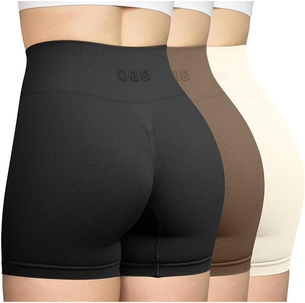 Women'S 3 Piece Workout Seamless High Waist Butt Liftings Exercise Athletic Shorts, Black Coffee Beige, Small
