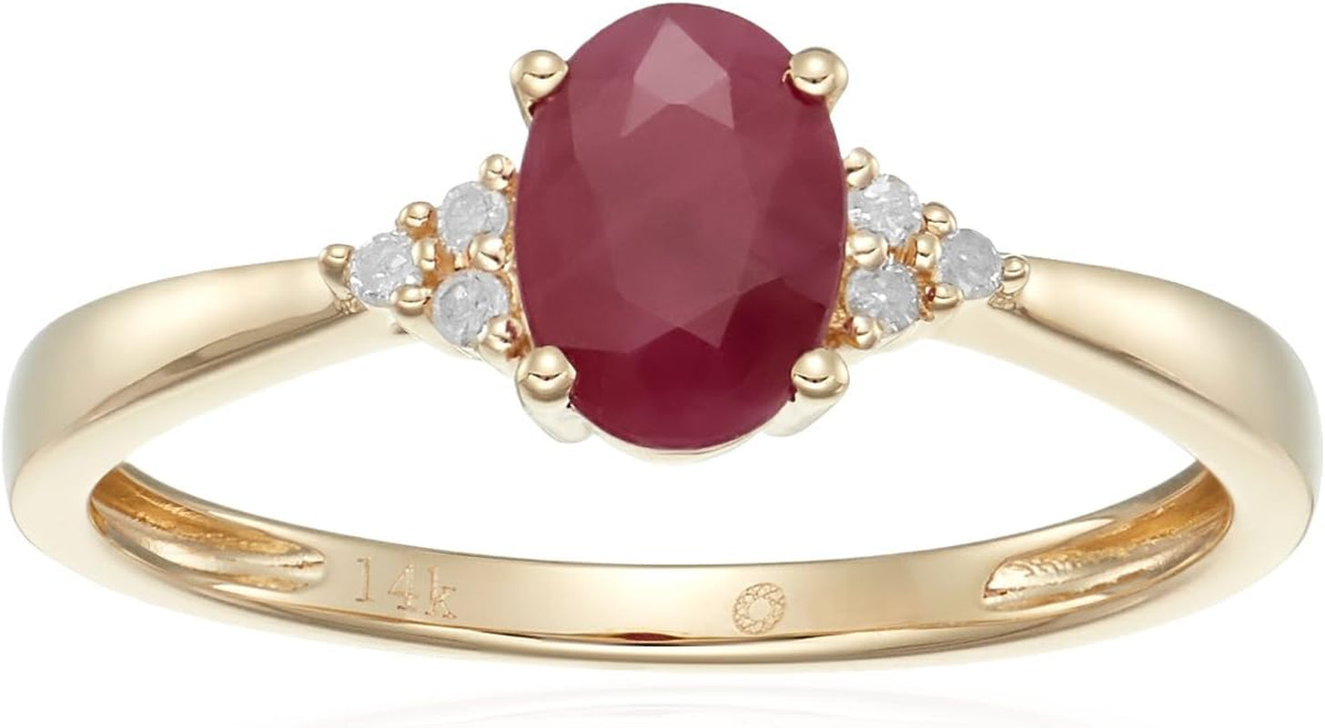 14K Yellow Gold Ruby and Diamond Classic Engagement Ring (1/10 Cttw, I-J Color, Clarity I2-I3), Size 7