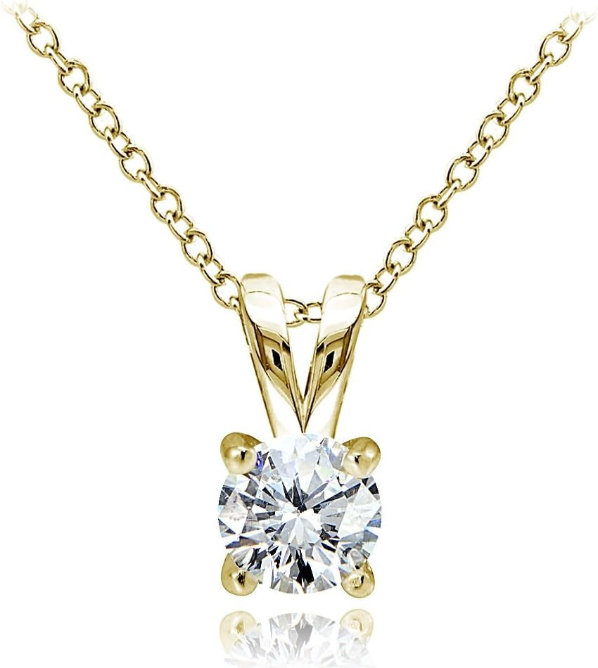 Yellow Gold Flashed Sterling Silver Genuine, Created and Simulated 5Mm round Solitaire Necklace