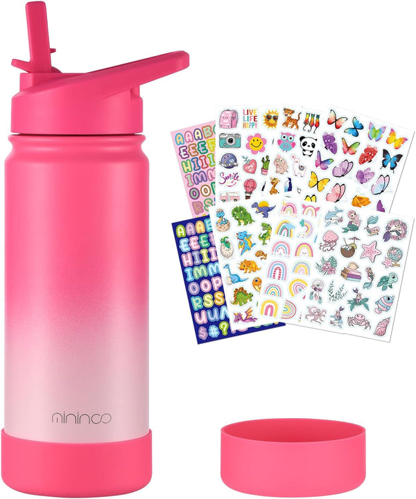 Kids Water Bottle for School, 16Oz Stainless Steel Insulated Water Bottle Kids with Straw Lid for Girls, Boys (Sweat Peach)