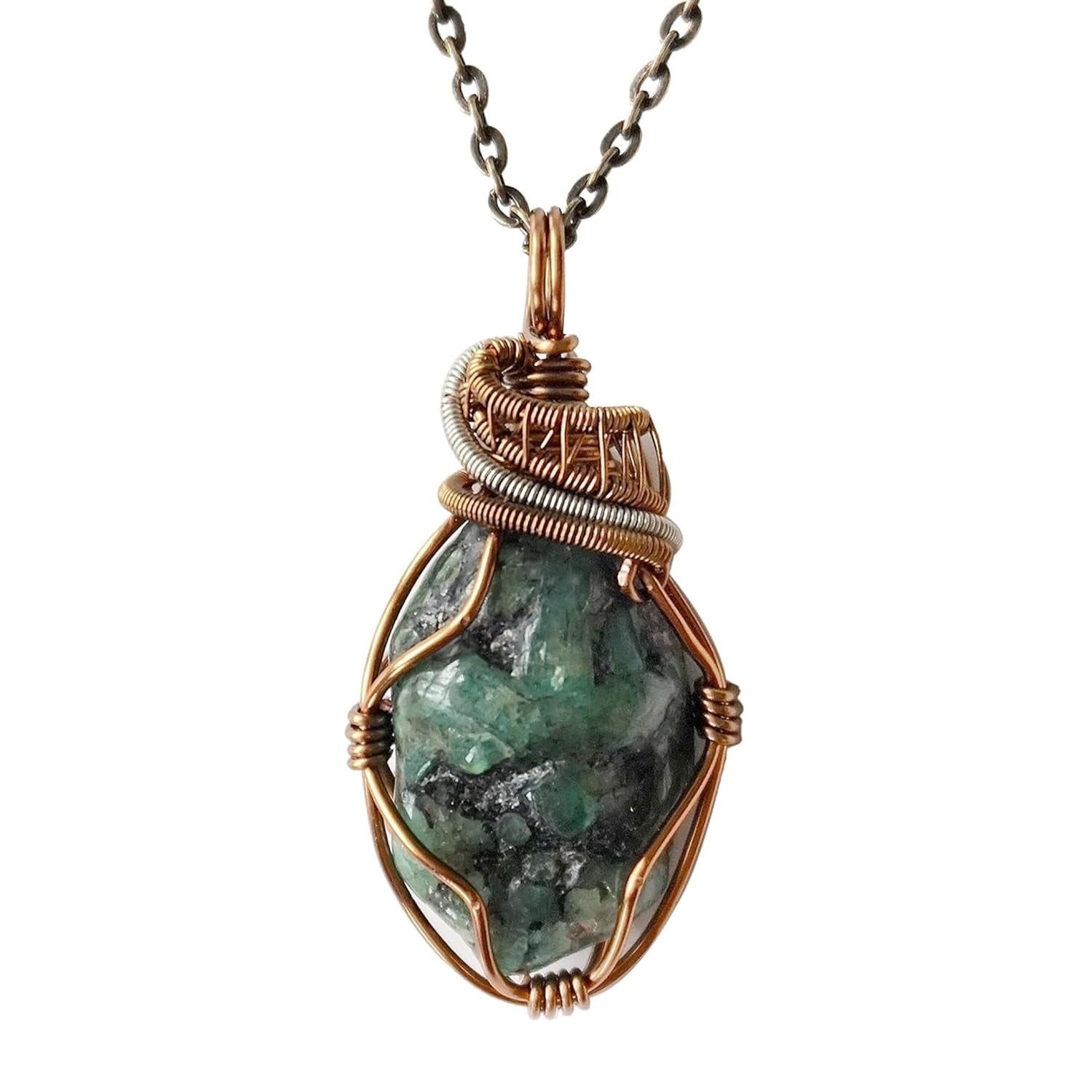 Natural Certified Emerald Necklace for Women - May Birthstone Necklace for Women - Designer Pendant Necklace - 45-50 Carat Emerald, Antique Bronze Chain