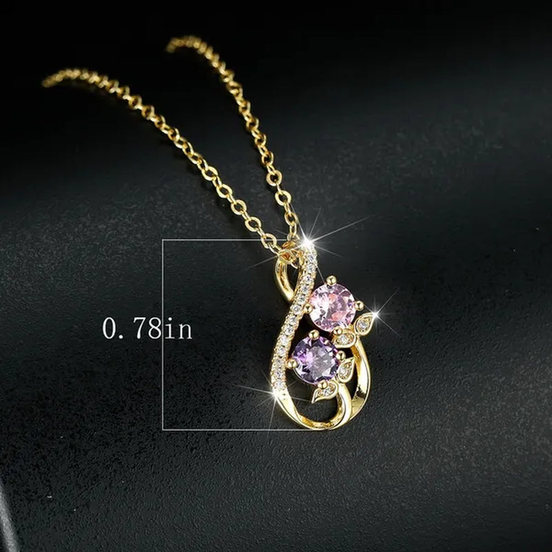 Unique 18K Gold Number Eight Pink Sapphire Tulip Pendant White Diamond Necklace For Women Wedding Birthday Jewelry Gift