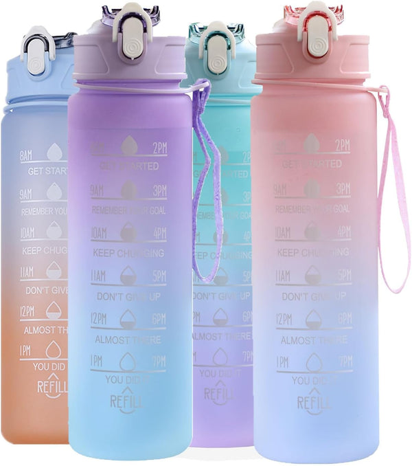24 Oz Water Bottle with Times to Drink and Straw, Motivational Drinking Water Bottles with Carrying Strap, Leakproof BPA & Toxic Free, Ensure You Drink Enough Water for Fitness(Purple)