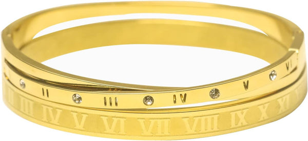 Roman Numeral Series Glossy Roman Numeral Bracelet, Fashion Bracelet for Men and Women, Gold, Silver, Rose Gold, Three-Color Stainless Steel Bracelet