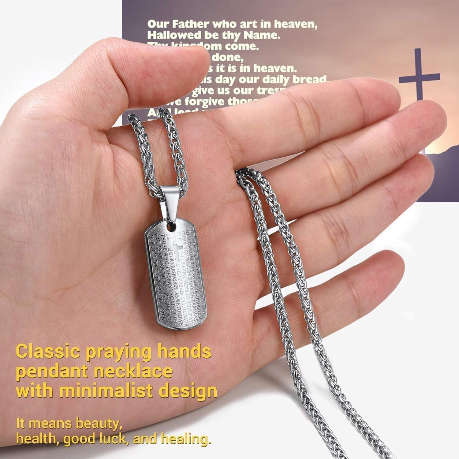 Serenity Prayer Christian Jewelry Religious Necklace Silver Stainless Steel Chain Pendant Mens Jewelry