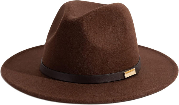 Fedora Hats for Men Wide Brim Panama Hat with Classic Belt