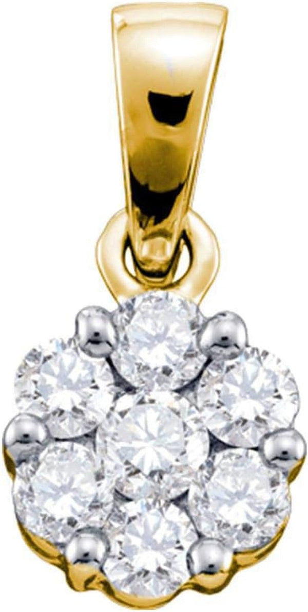 14Kt Yellow Gold Womens round Diamond Flower Cluster Pendant 1/2 Cttw