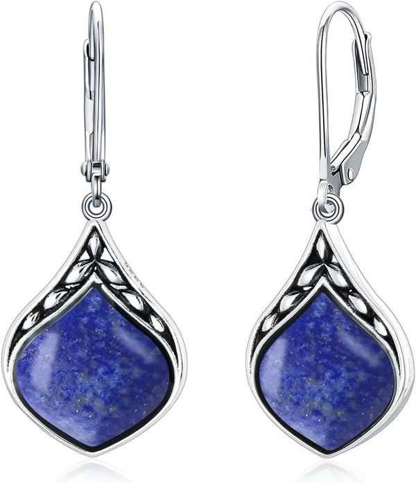 Teardrop Earrings 925 Sterling Silver Vintage Irish Celtic Natural Gemstone Dangle Earrings Jewelry Gifts for Women Her Mom