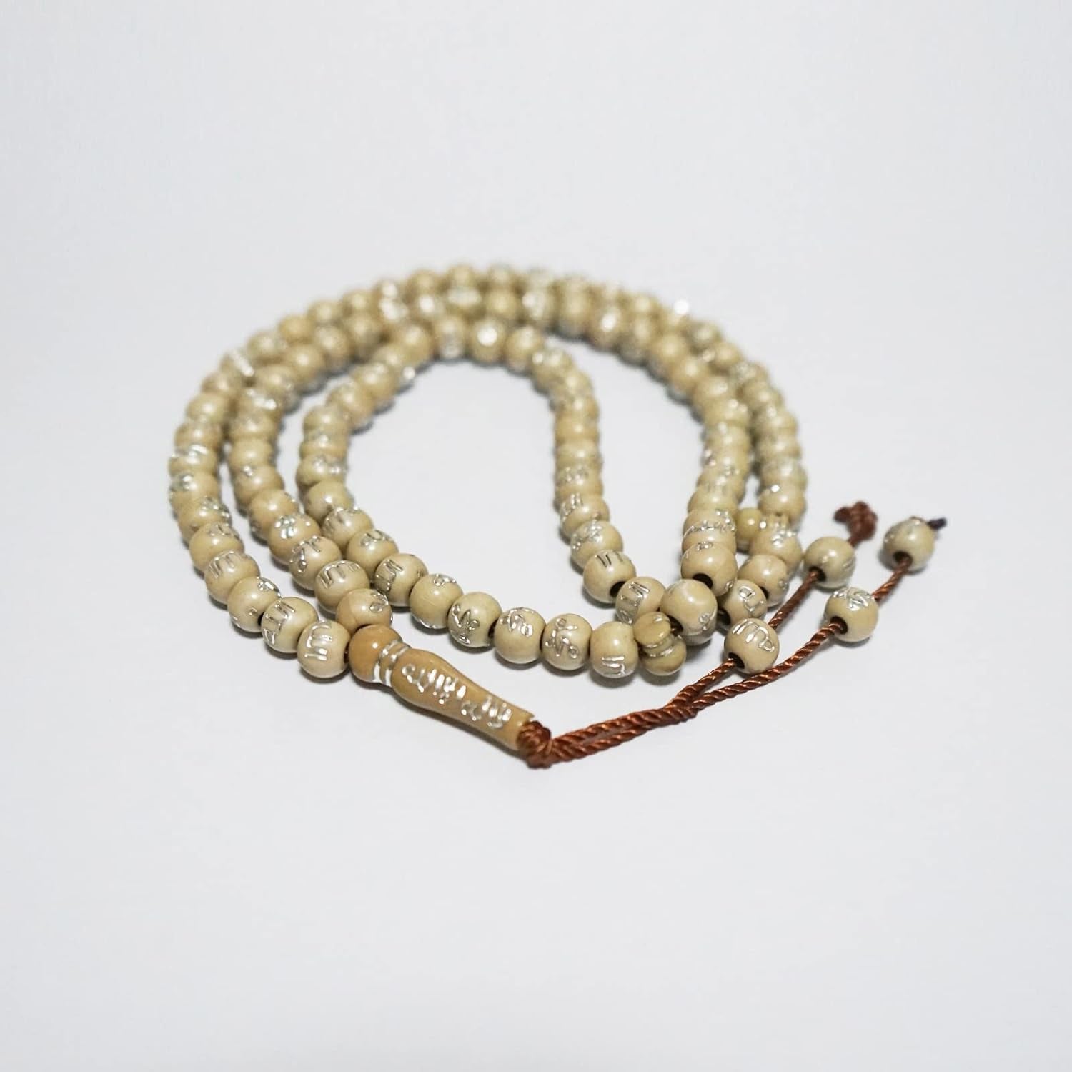 Tasbih Prayer Beads Allah & Muhammad Engraved Islamic Prayer Rosary Beads Muslim Islam Misbaha Tasbeeh Sibha 99 Prayer Beads Necklace (Khaki)