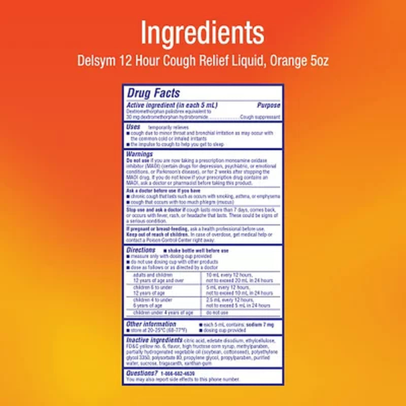 Delsym 12-Hr. Cough Relief Liquid, Orange 2 Pk., 5 Fl. Oz./Pk.