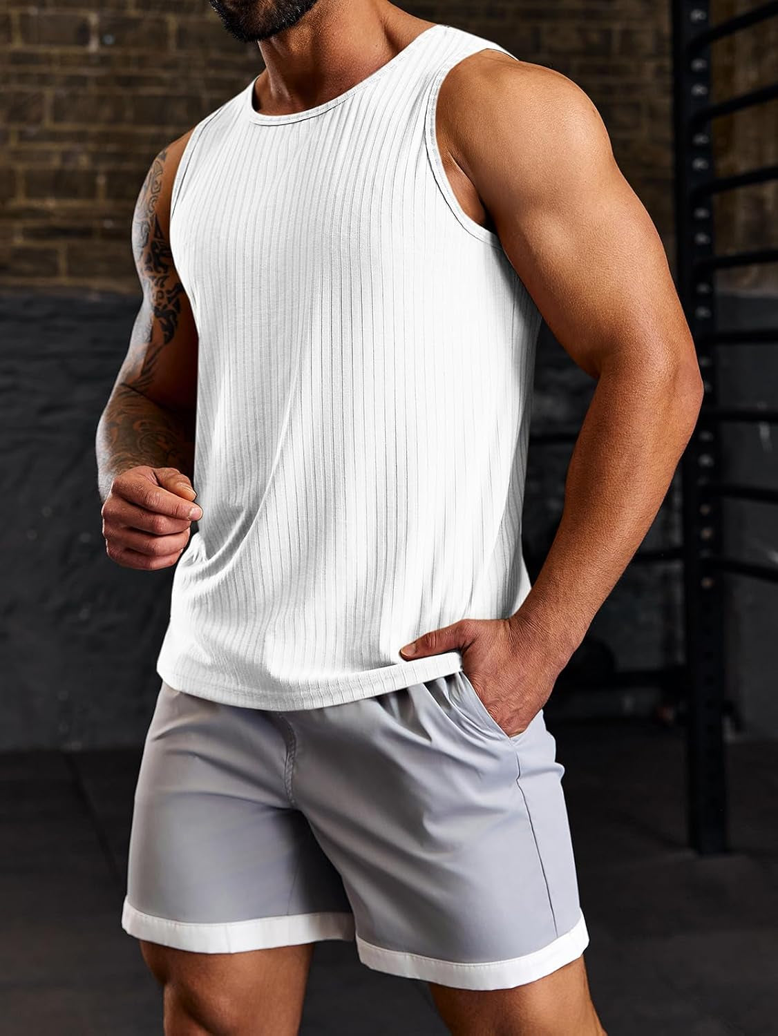 Men'S Ribbed Tank Tops 2 Pack Knit Sleeveless Workout T Shirt Muscle Gym Fitness Tee