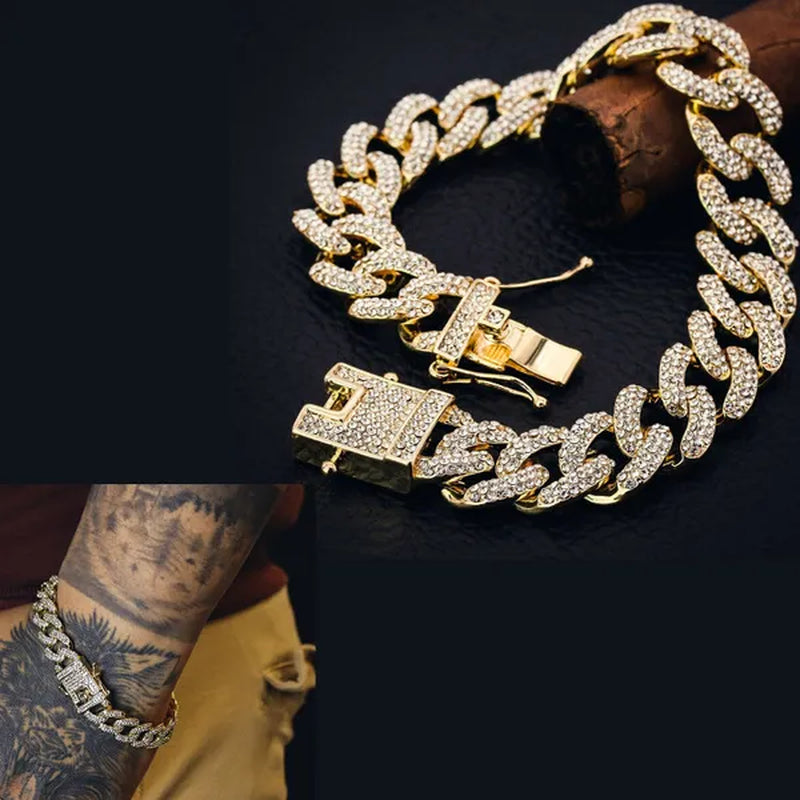 Men'S 14K Gold Plated Miami Cuban Thick Bracelet 9" Fully Cz Box Clip Hip Hop Style