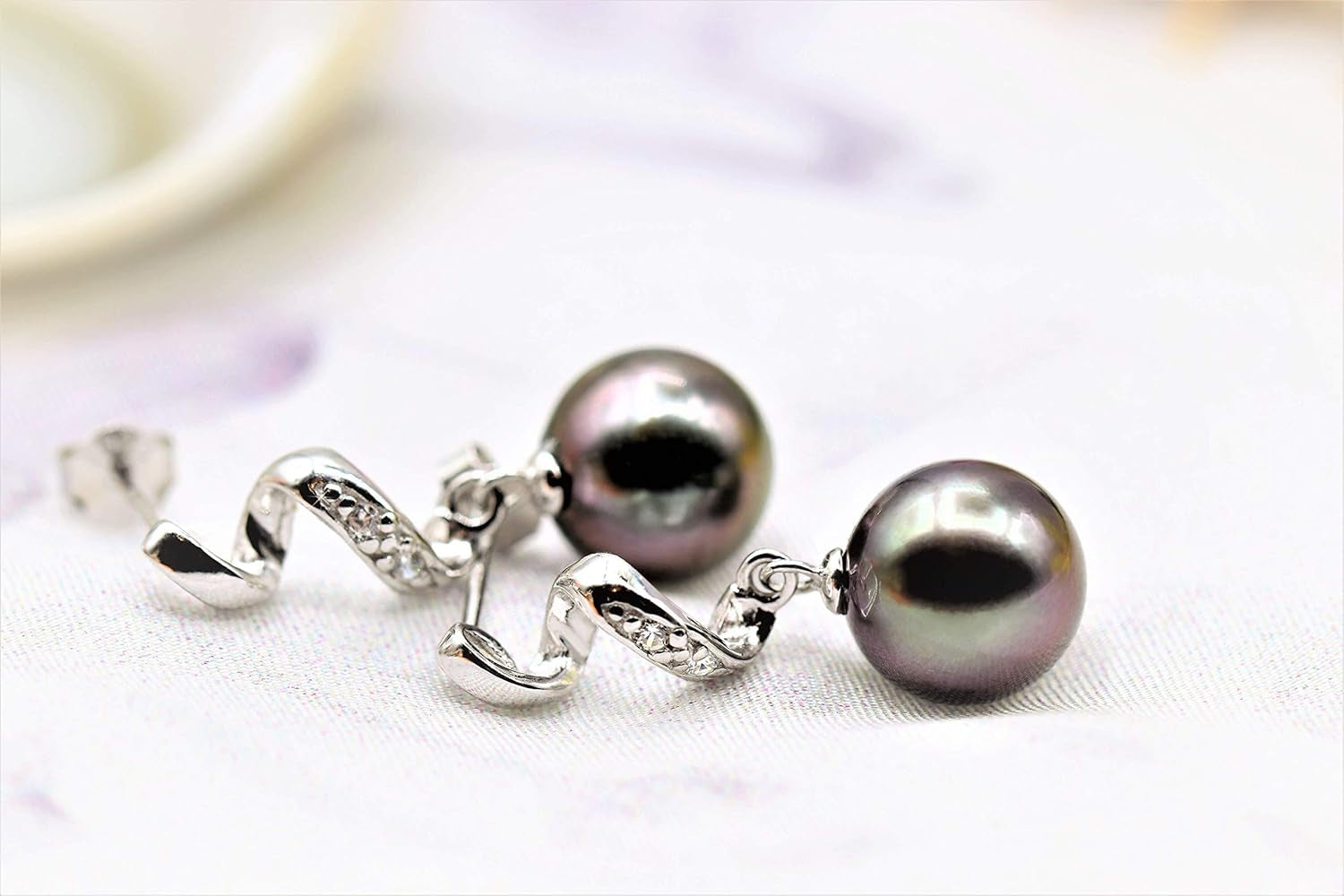 Elegant AAA Quality Genuine 8.5-9.5Mm Tahitian Black Pearl Dangle Drop Earrings - Birthday Anniversary Jewelry Gifts for Women