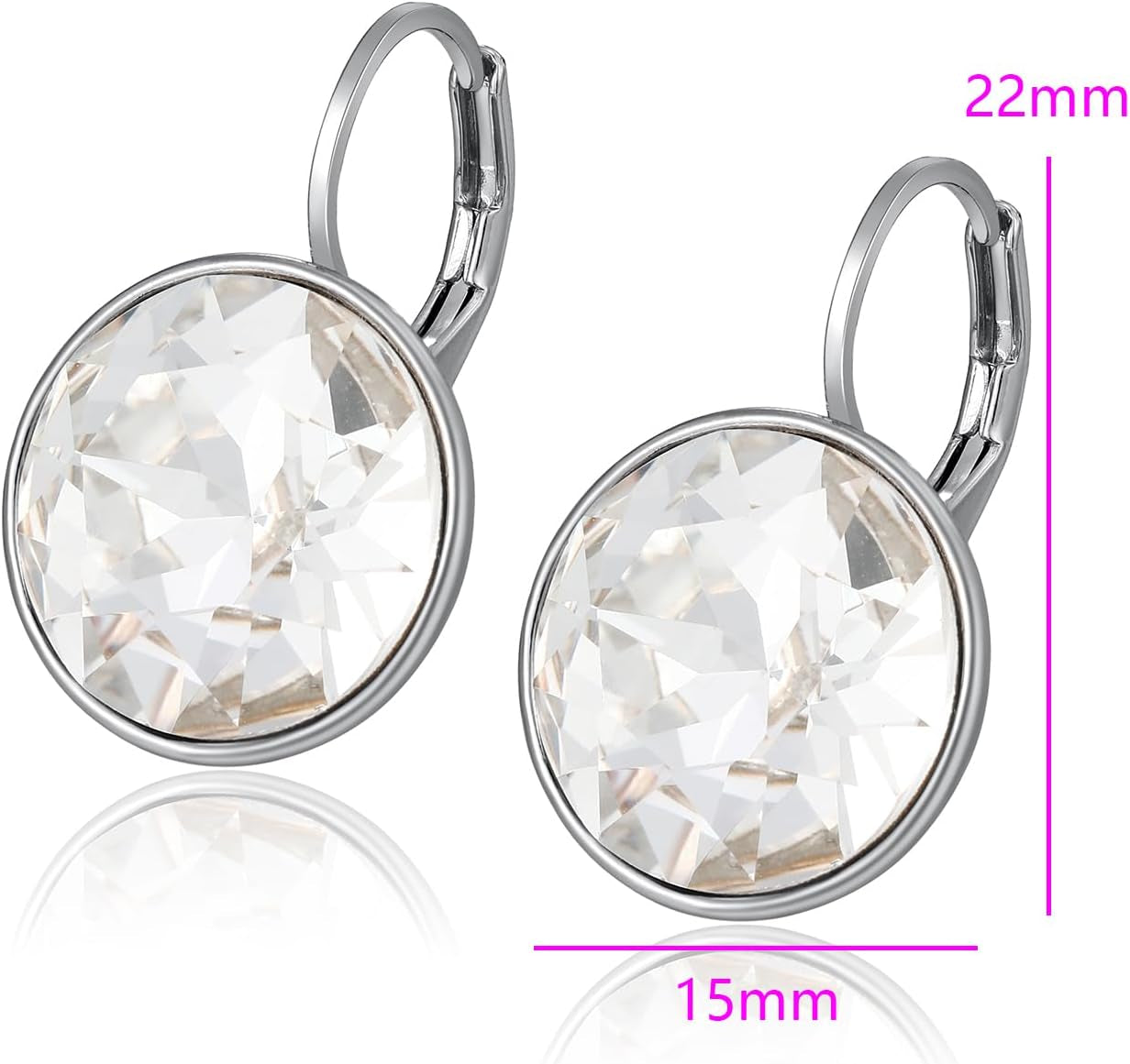 round Crystal Leverback Earrings Sparkly Elegant Austrian Crystals 18K Platinum Plated Hypoallergenic Delicate Jewelry Gifts for Women Party