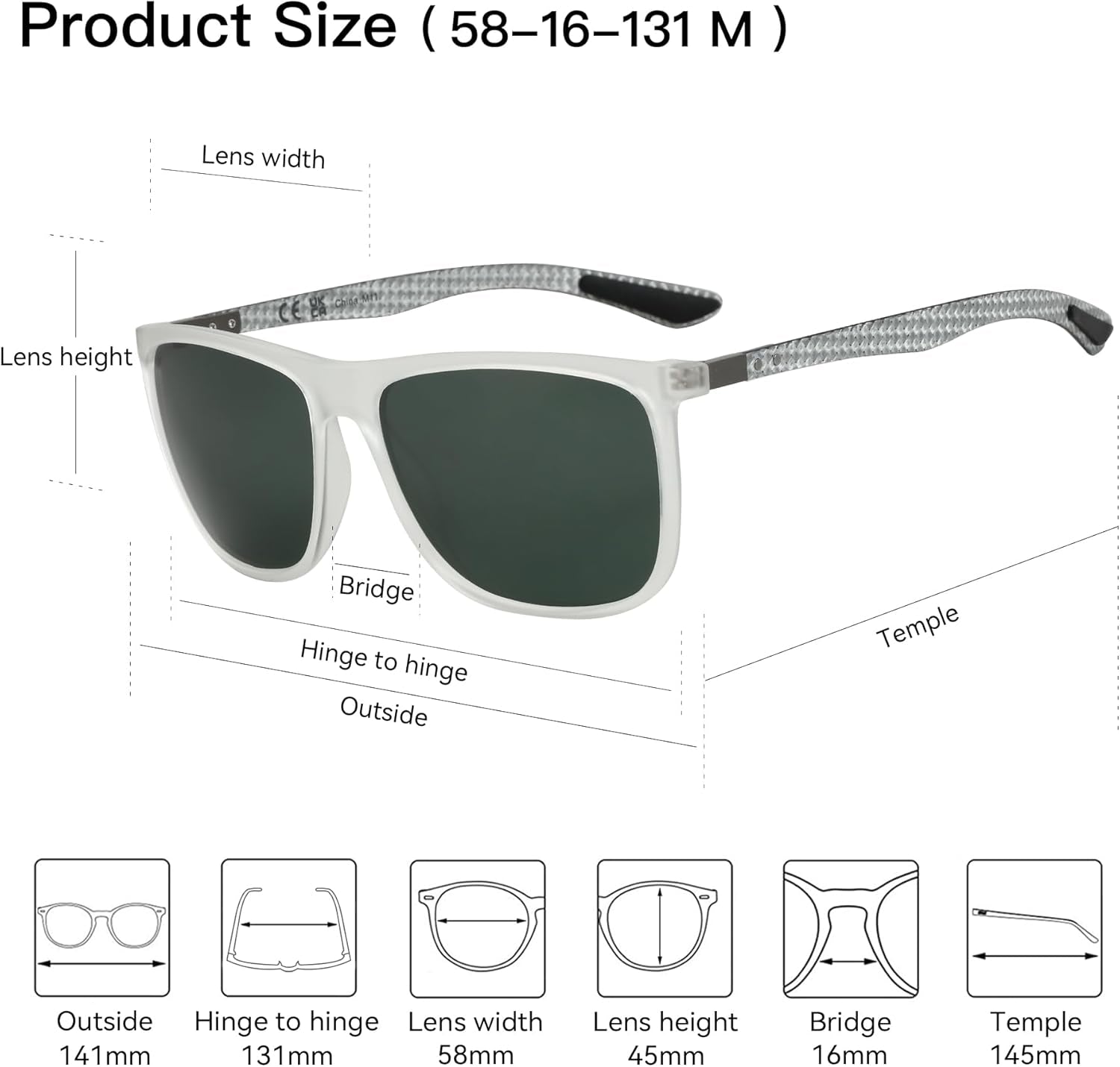 Square Polarized Sunglasses for Men Ultralight Carbon Fiber Sun Glasses Driving Fishing Golf Sports UV400 Protection
