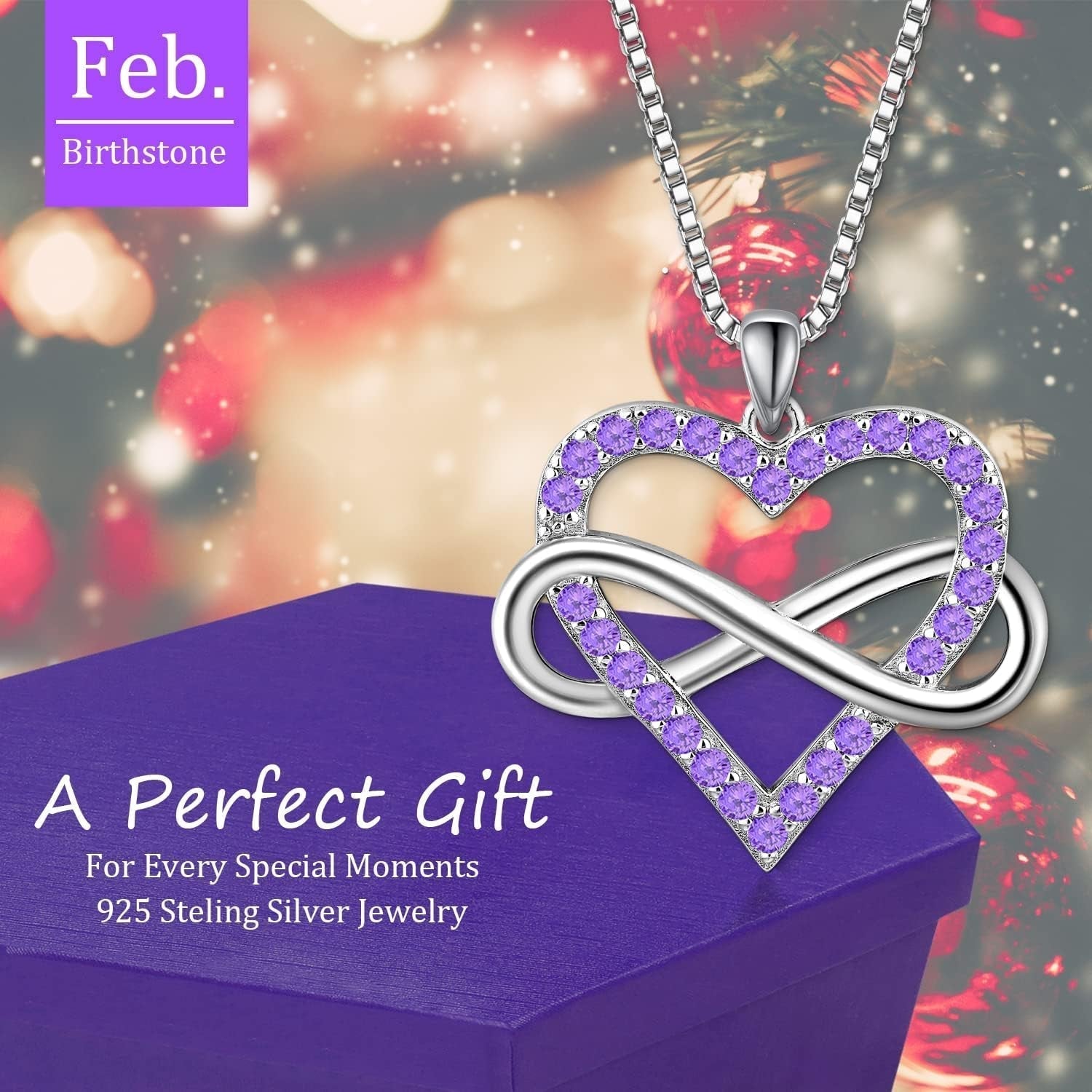 Women'S Love Heart Necklace, Birthstone Infinite Pendant, 14 Gold Plated Silver Sapphire/Ruby/Emerald/Amethyst/Aquamarine Jewelry for Mom/Wife/Gilrfriend
