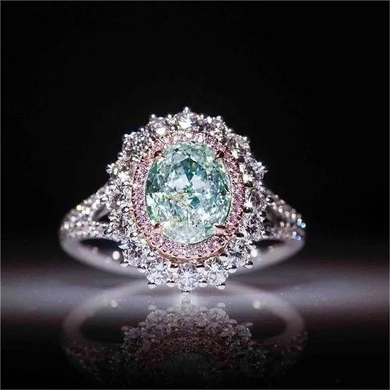 Exquisite Green Cubic Zirconia Ring Female Set with Green Zircon Jewelry