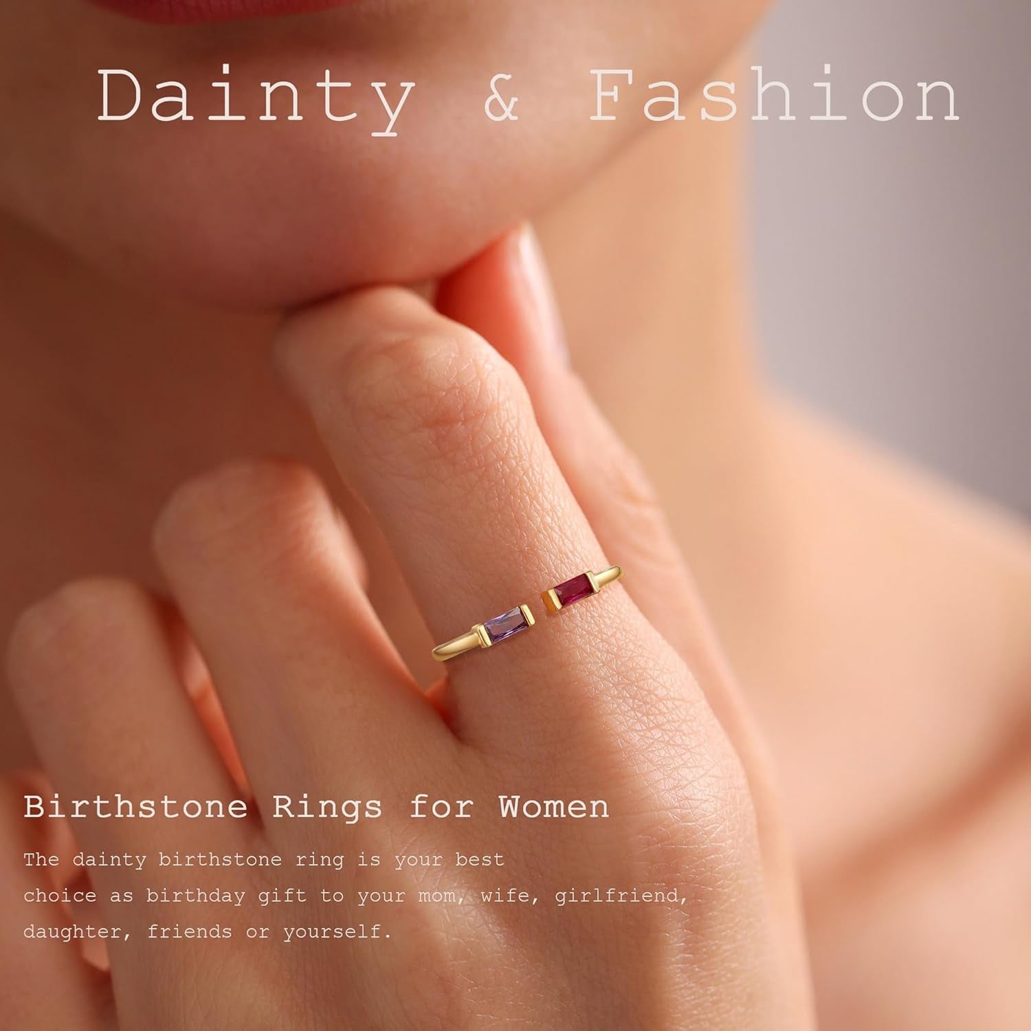 Birthstone Rings for Women Dainty Emerald Blue Ring Birthday Gifts for Mom Her Gemstones CZ Ring for Teens Gold Rings That Don'T Tarnish Adjustable Ring Jewelry Gifts