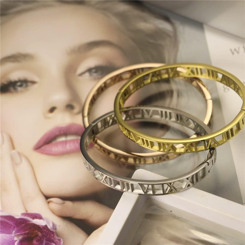 Roman Numeral Series Hollow Carved Bracelet - Fashionable Women'S Three-Color Roman Bracelet
